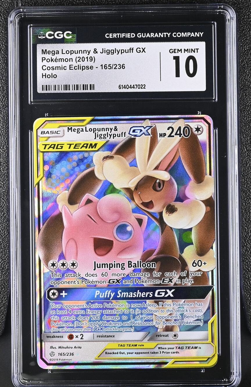 CGC 10 GEM MINT Mega Lopunny & Jigglypuff GX 165/236 2019 Cosmic Eclipse Graded